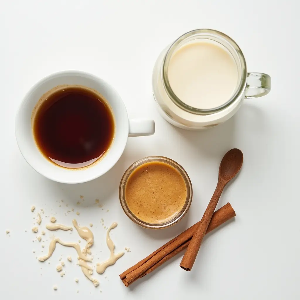 Ingredients for tahini coffee flat lay