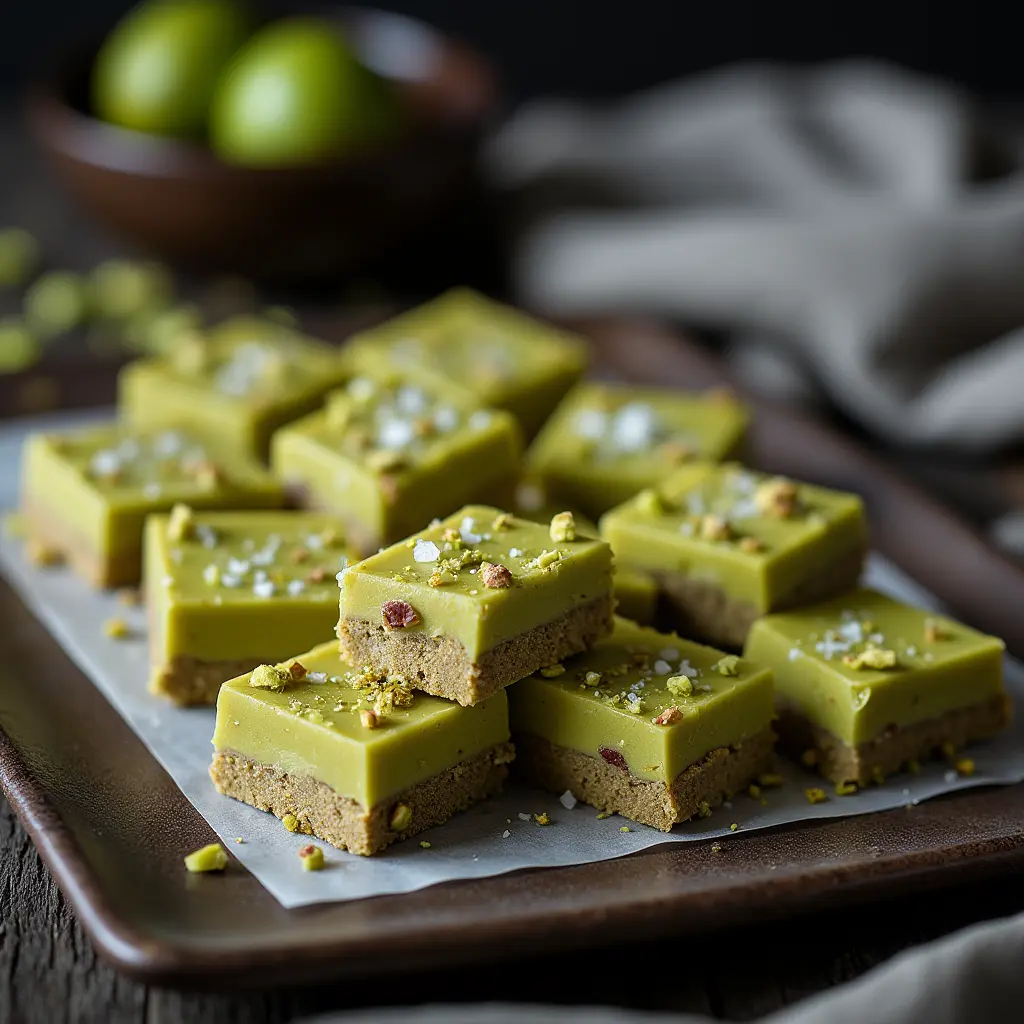 sliced pistachio kataifi chocolate bar recipe on tray