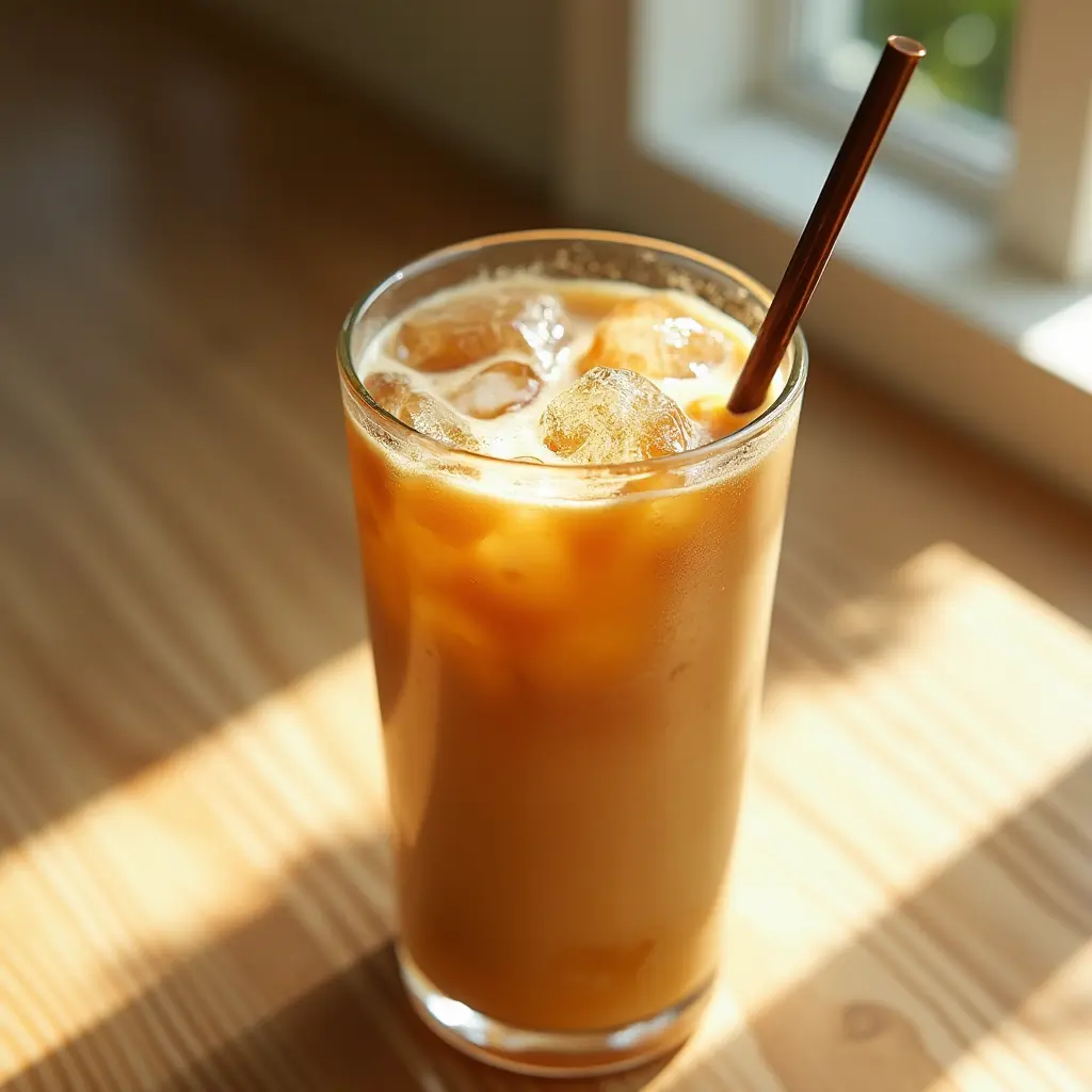 Iced tahini coffee in glass